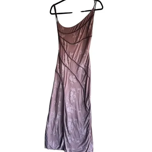 Asos Design Women's Asymmetric Neckline Devore Maxi Dress Choco Brown Size US 6 - Picture 12 of 15